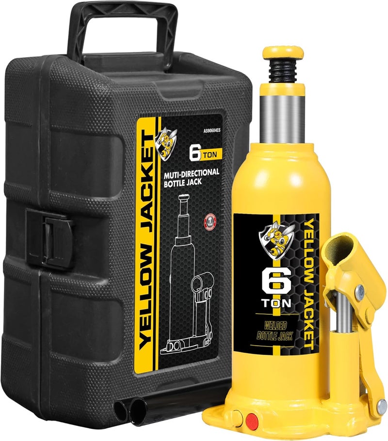 Yellow Jacket Bottle Jack 6 Ton Muti-Directional Welded Car Jack with Carrying Case and Pump Handle, Fit Use for Automotive Sedans, Yellow - Image 1